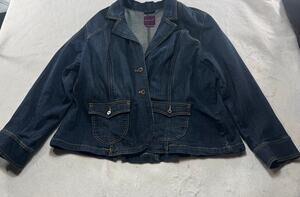 Gloria Vanderbilt 3X Dark Denim Jacket Blazer Plus Size Stretch Jean Jacket Y2K
